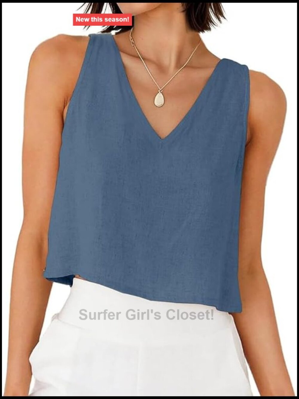 Linen Blend V-Neck Sleeveless Crop Tank Top Women Summer Beach Casual